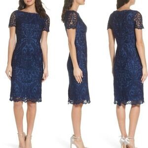 La Femme Womens Size 6 Beaded Lace Cocktail Dress in Navy Blue